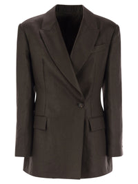Brunello Cucinelli Women Shiny Linen Twill Jacket With Necklace