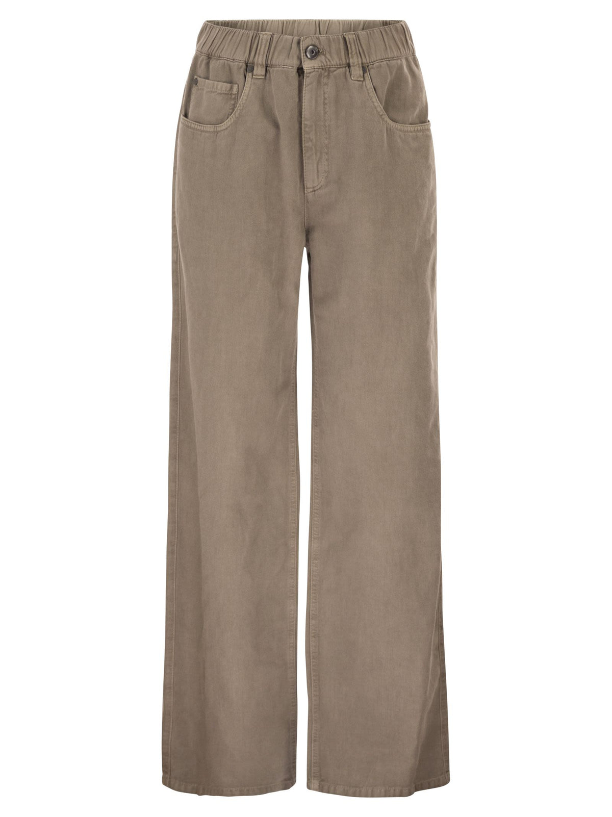 Brunello Cucinelli Women Contemporary Trousers In Garment-Dyed Cotton And Linen Cover With Monile