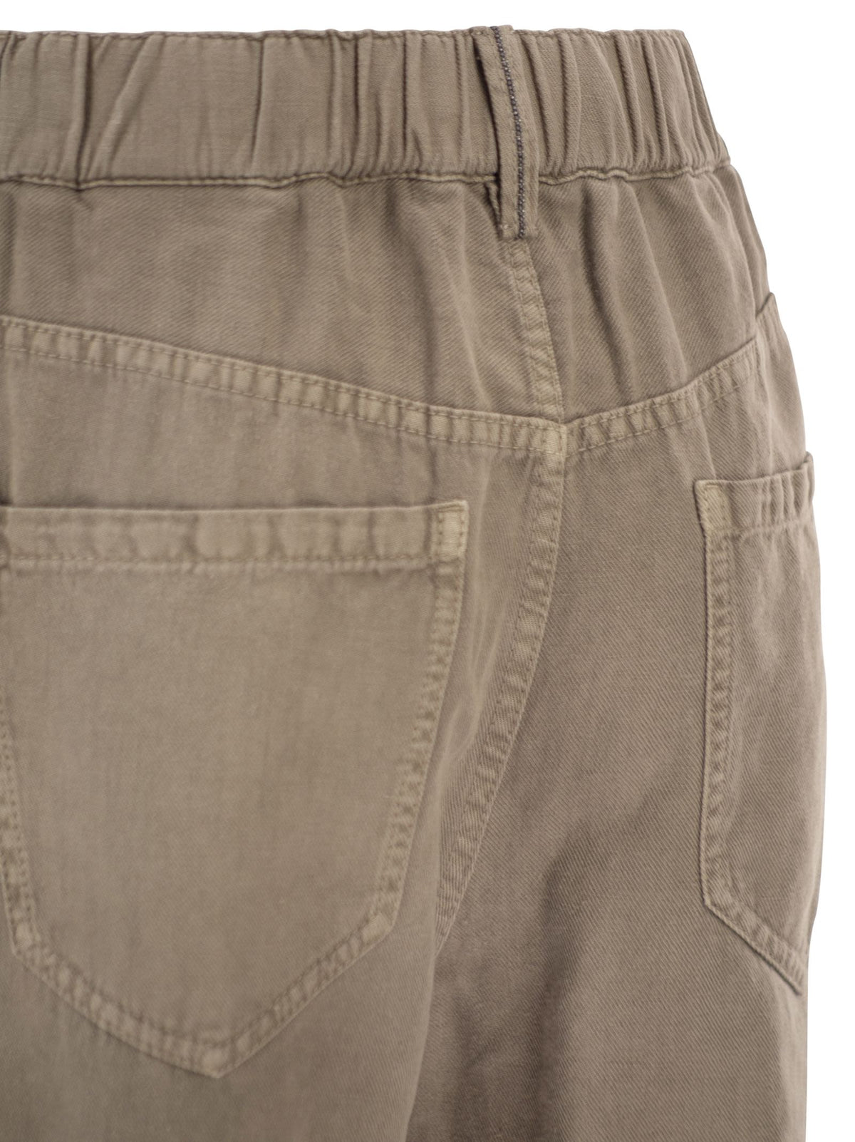 Brunello Cucinelli Women Contemporary Trousers In Garment-Dyed Cotton And Linen Cover With Monile