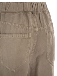 Brunello Cucinelli Women Contemporary Trousers In Garment-Dyed Cotton And Linen Cover With Monile