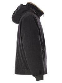 Brunello Cucinelli Men Membranated Wool Flannel Down Jacket With Shearling-Lined Collar