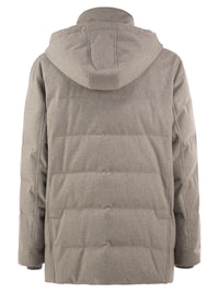 Brunello Cucinelli Men Wool Down Jacket With Detachable Hood