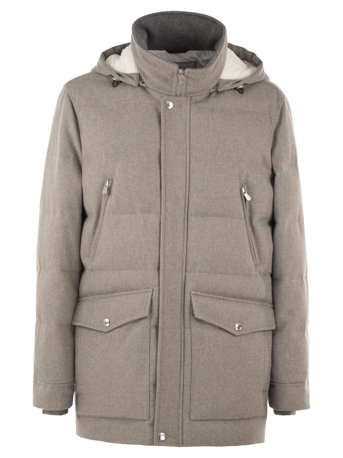 Brunello Cucinelli Men Wool Down Jacket With Detachable Hood