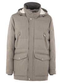 Brunello Cucinelli Men Wool Down Jacket With Detachable Hood