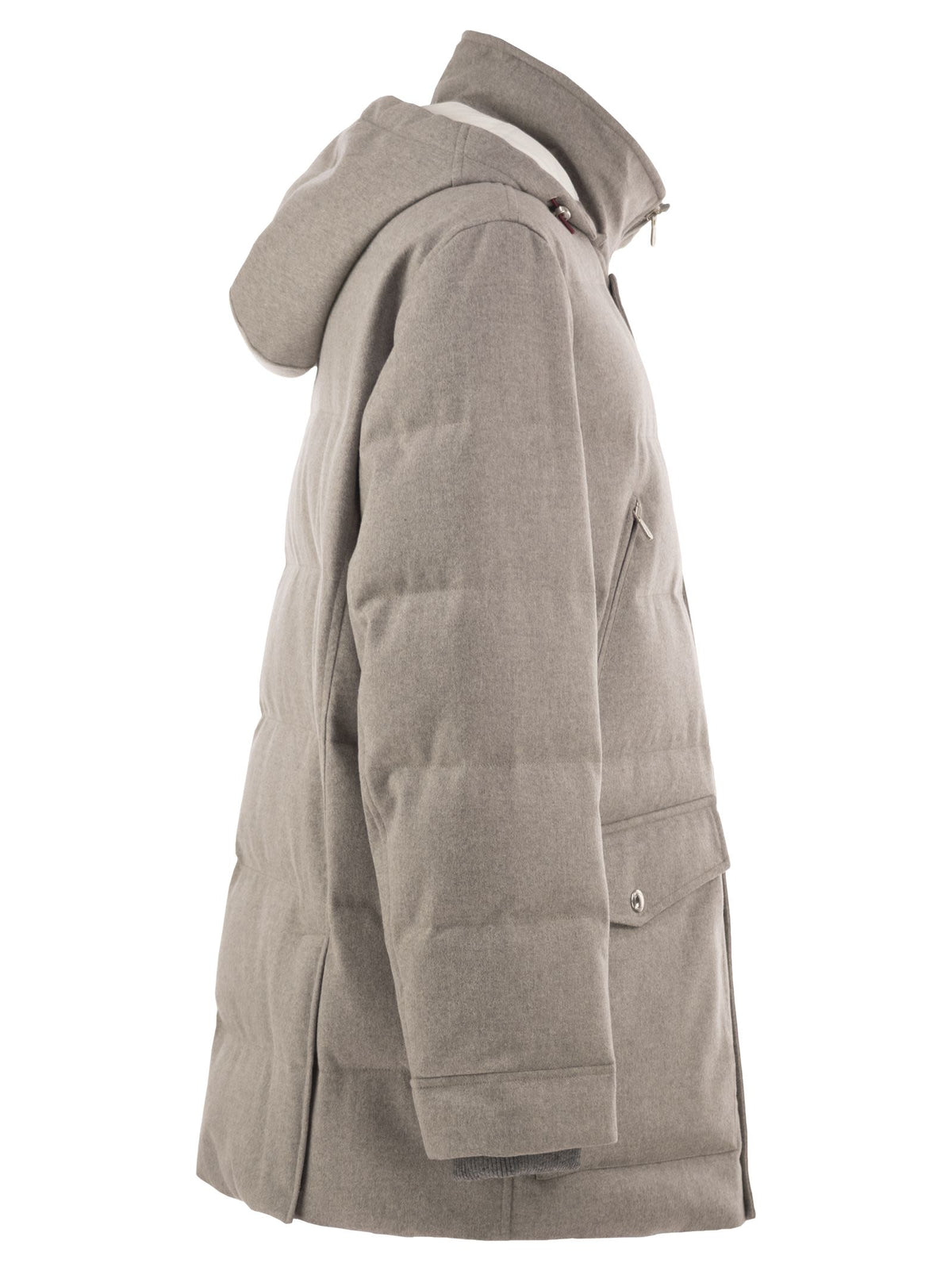 Brunello Cucinelli Men Wool Down Jacket With Detachable Hood