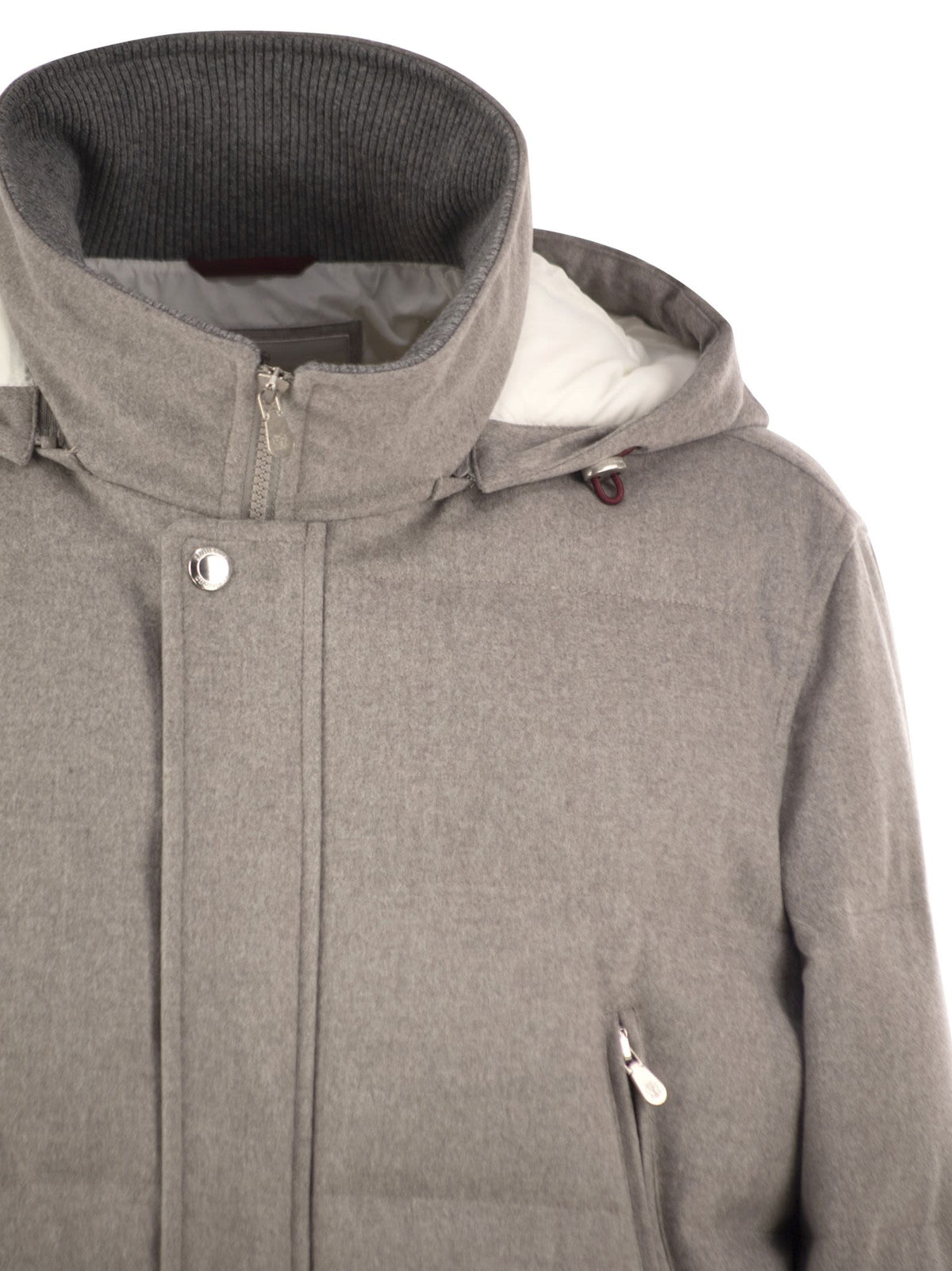 Brunello Cucinelli Men Wool Down Jacket With Detachable Hood