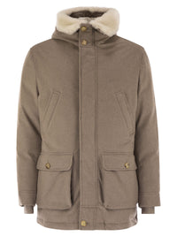 Brunello Cucinelli Men Wool Coat With Fur Collar