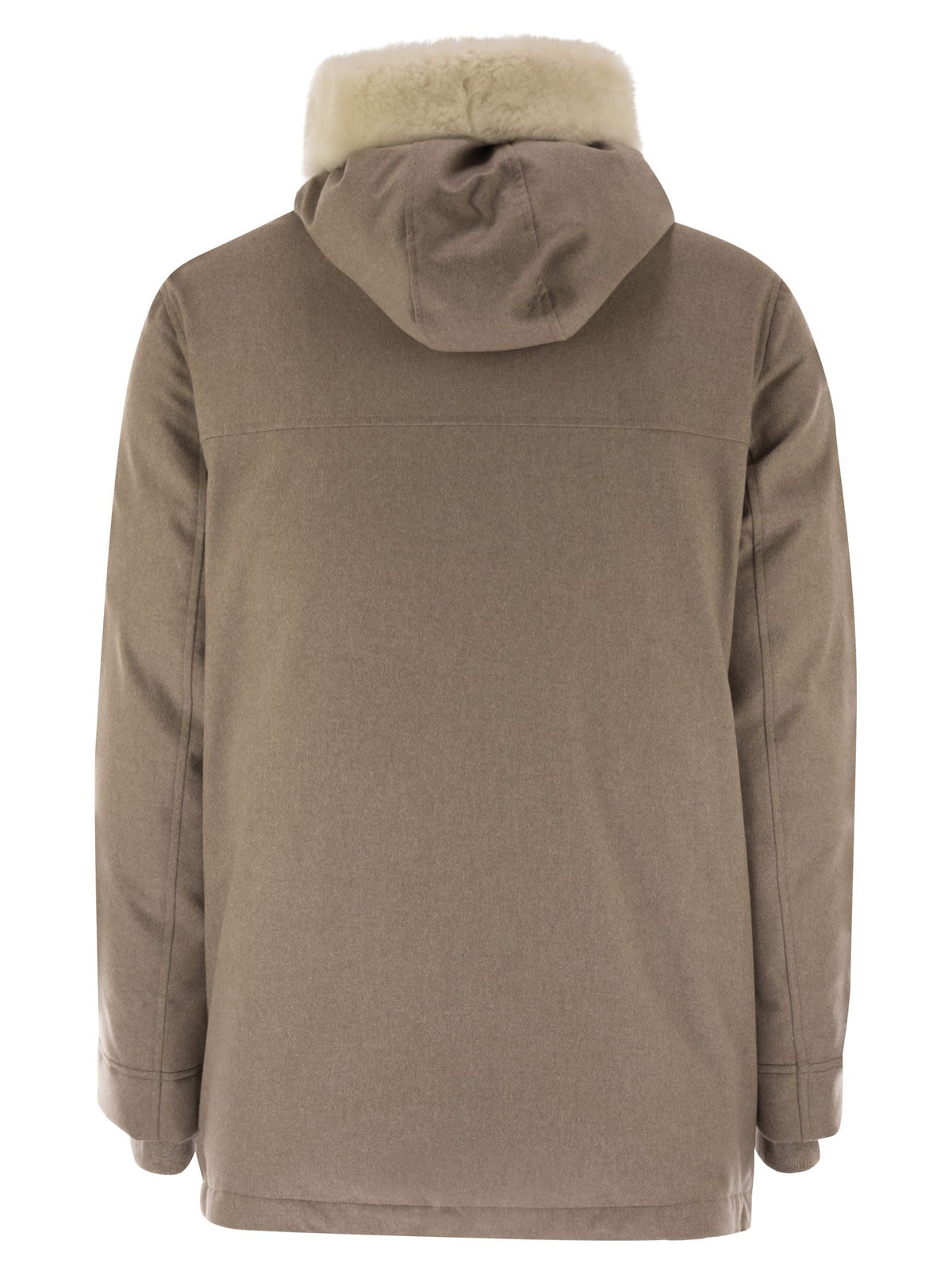 Brunello Cucinelli Men Wool Coat With Fur Collar