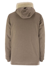 Brunello Cucinelli Men Wool Coat With Fur Collar