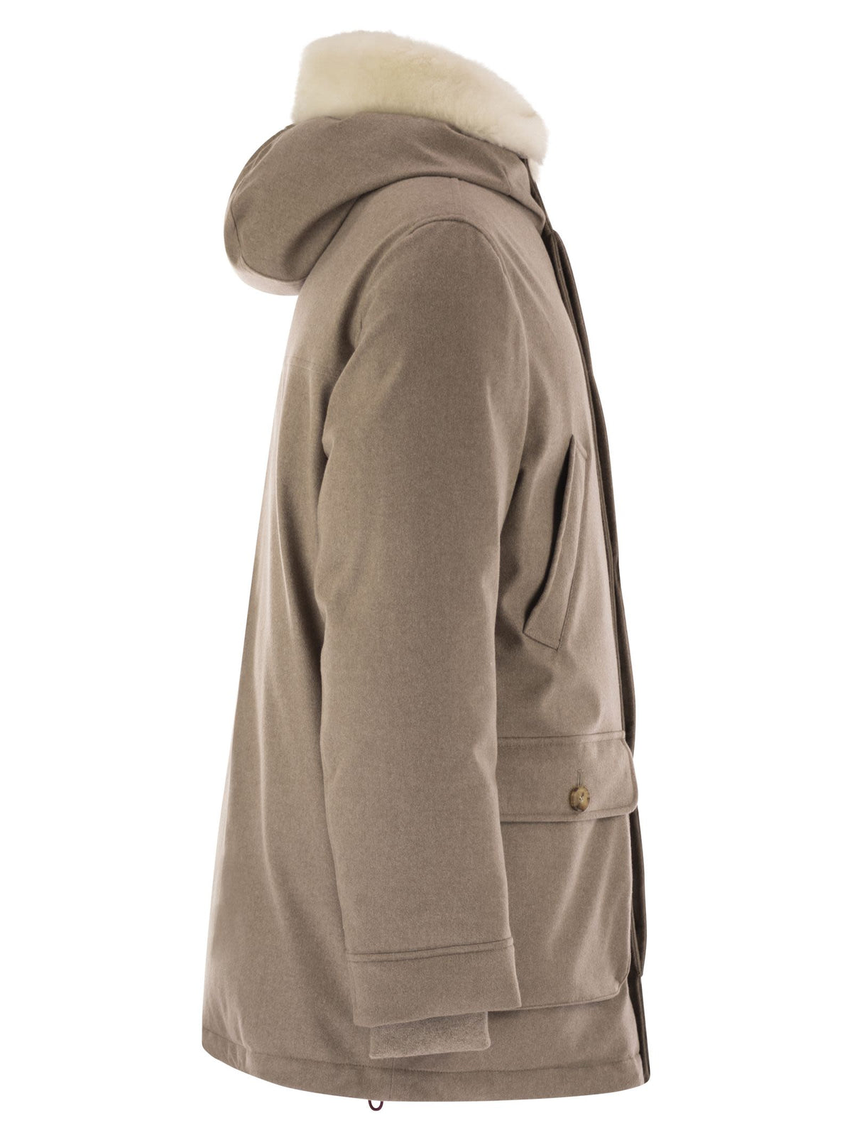 Brunello Cucinelli Men Wool Coat With Fur Collar