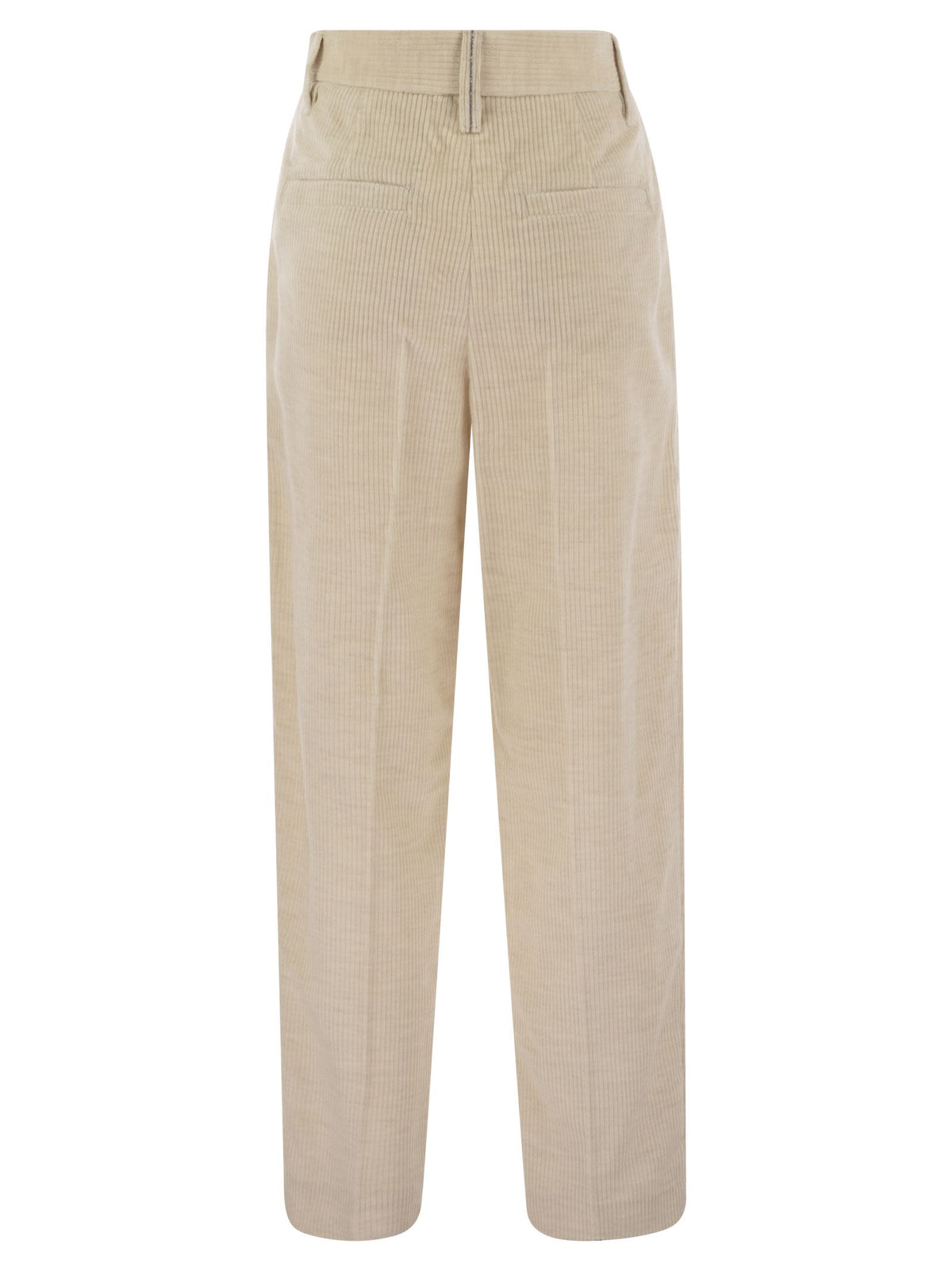 Brunello Cucinelli Women Striped Canvas Trousers In Viscose And Comfort Cotton With Necklace