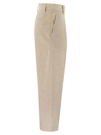 Brunello Cucinelli Women Striped Canvas Trousers In Viscose And Comfort Cotton With Necklace