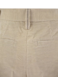 Brunello Cucinelli Women Striped Canvas Trousers In Viscose And Comfort Cotton With Necklace
