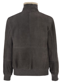 Brunello Cucinelli Men Shearling Aviator Jacket With Cashmere Knit Details
