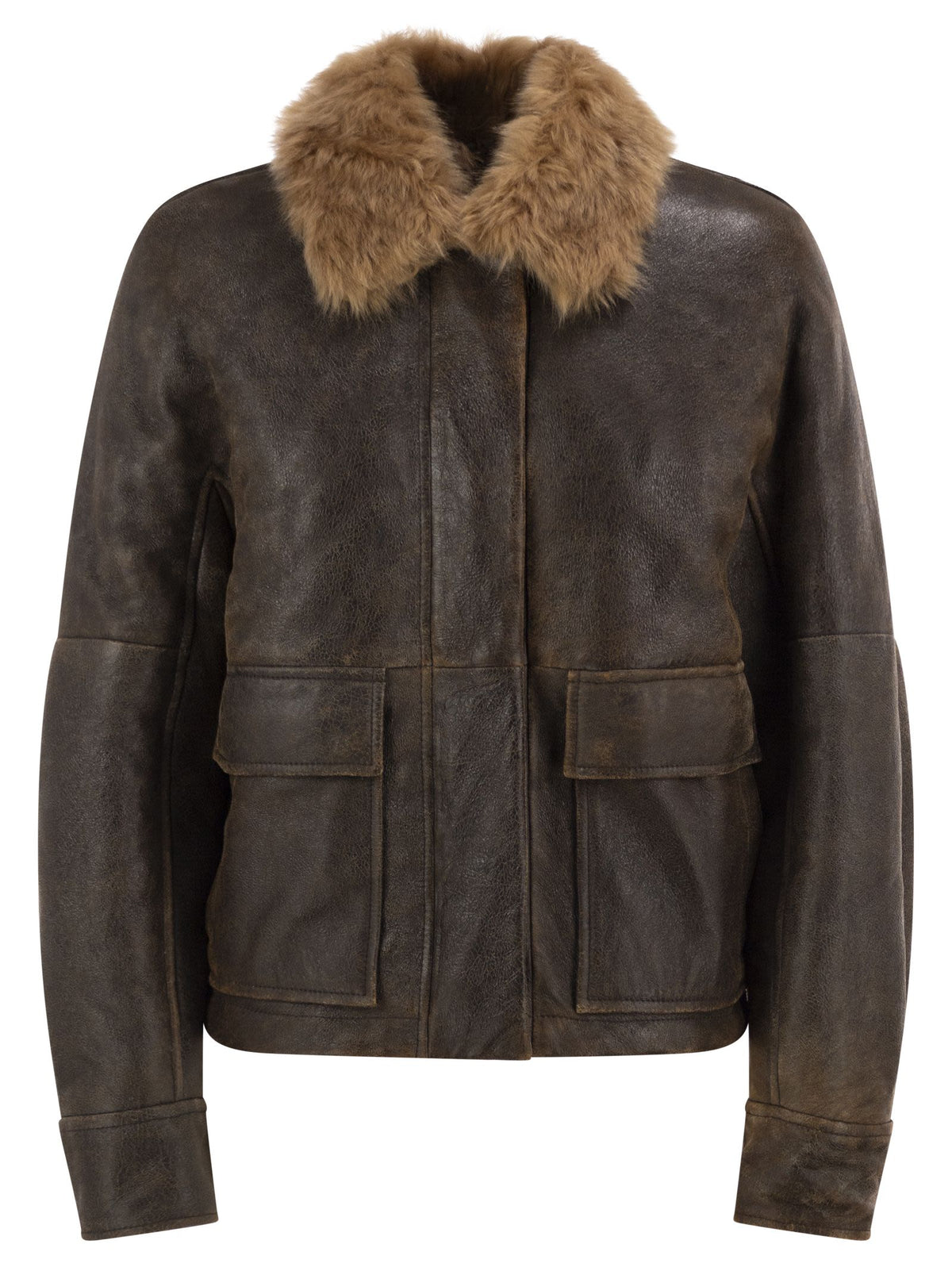 Brunello Cucinelli Women Sheepskin Jacket With Fur Collar