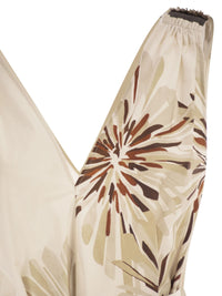 Brunello Cucinelli Women Long Cotton Dress With Floral Print And Matching Belt