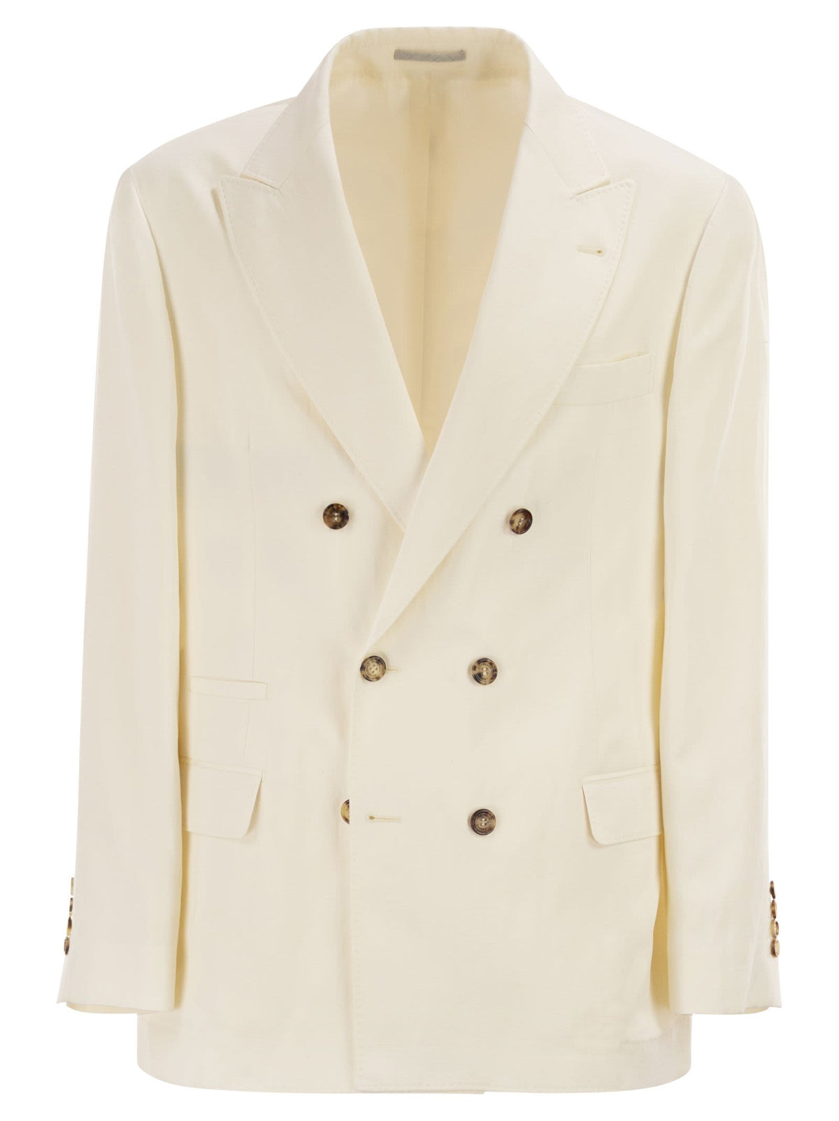 Brunello Cucinelli Men Double-Breasted Jacket In Silk And Linen