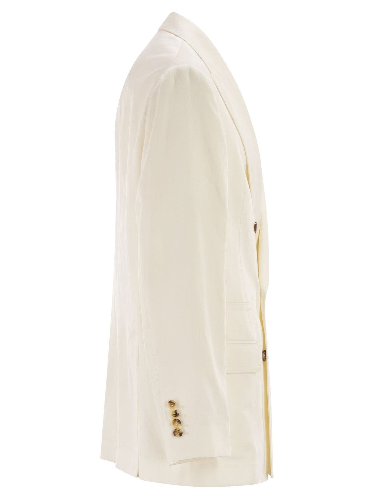 Brunello Cucinelli Men Double-Breasted Jacket In Silk And Linen