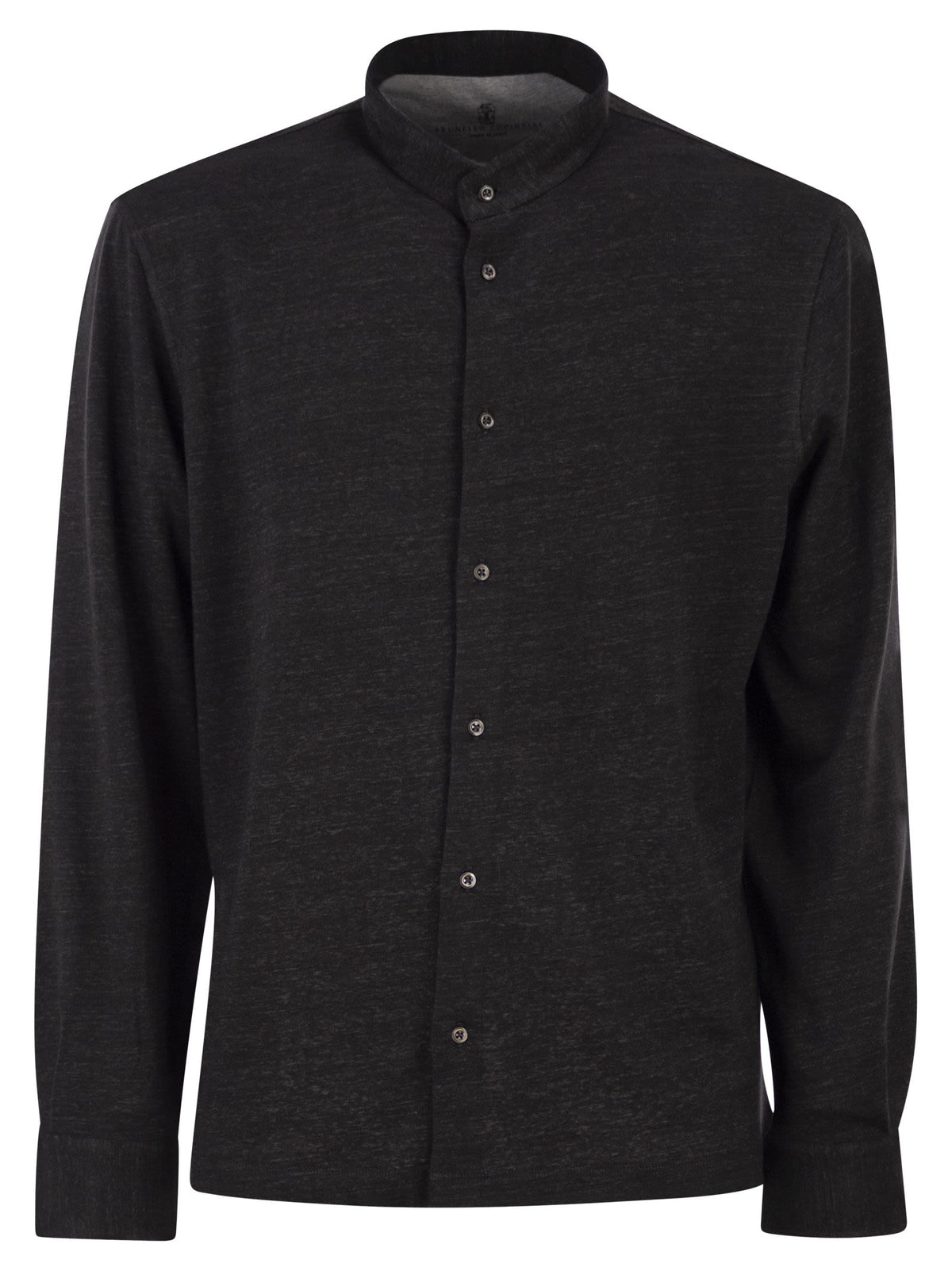Brunello Cucinelli Men Linen And Cotton Shirt With Band Collar