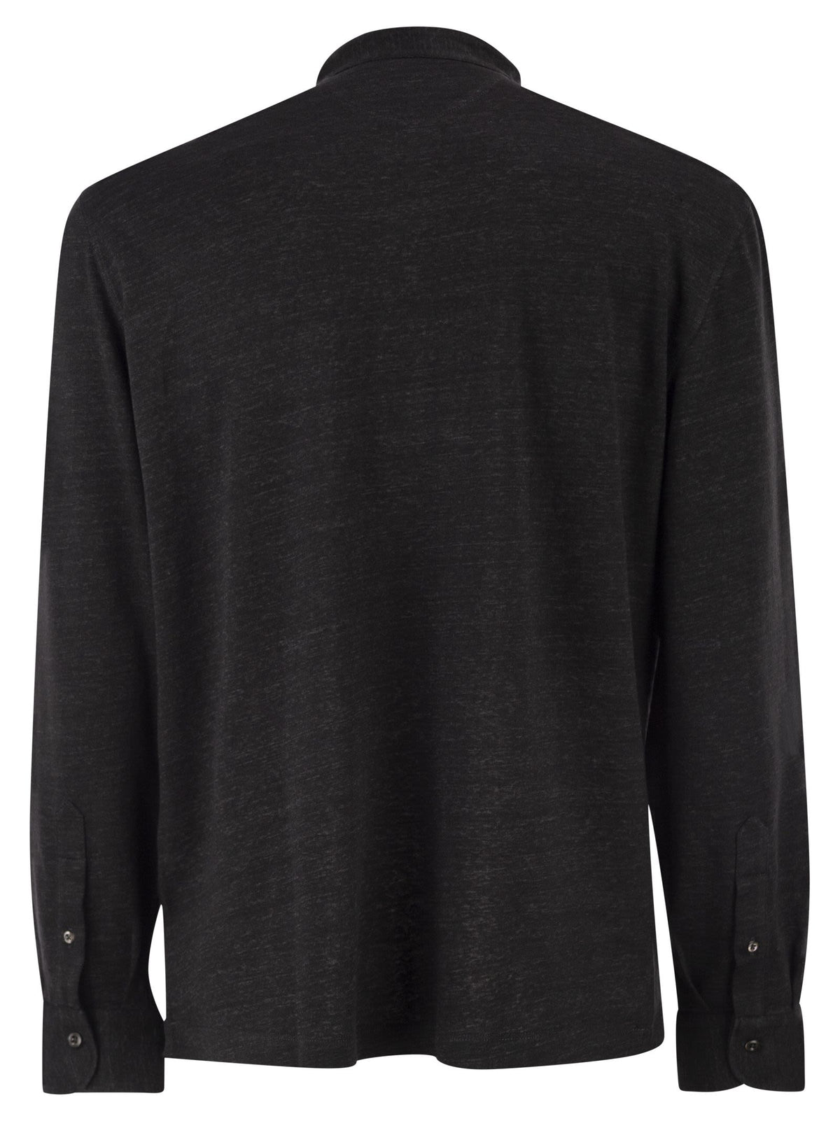 Brunello Cucinelli Men Linen And Cotton Shirt With Band Collar
