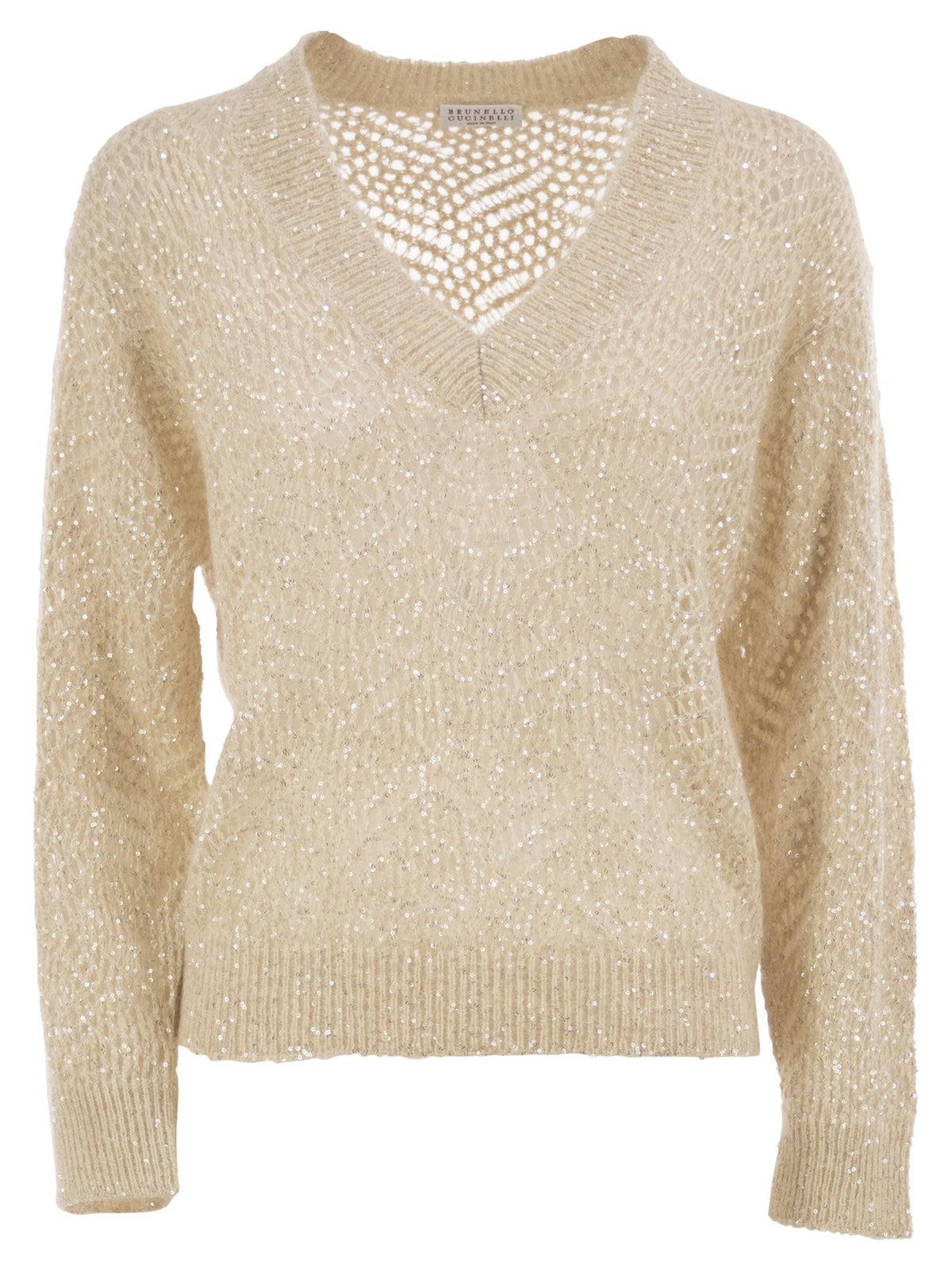 Brunello Cucinelli Women Openwork Mohair Sweater With Sequins