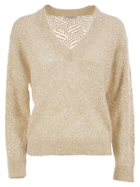 Brunello Cucinelli Women Openwork Mohair Sweater With Sequins