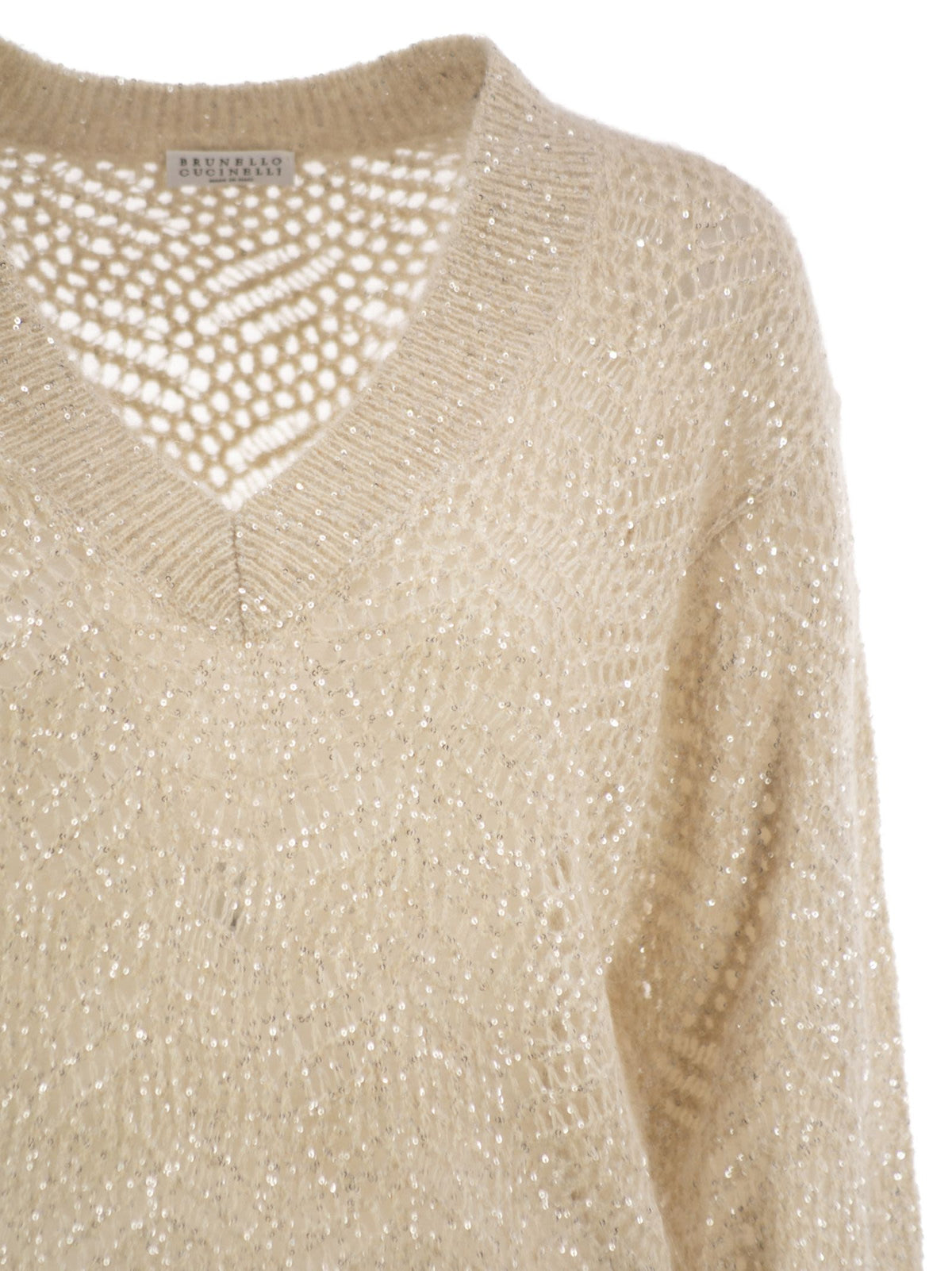 Brunello Cucinelli Women Openwork Mohair Sweater With Sequins
