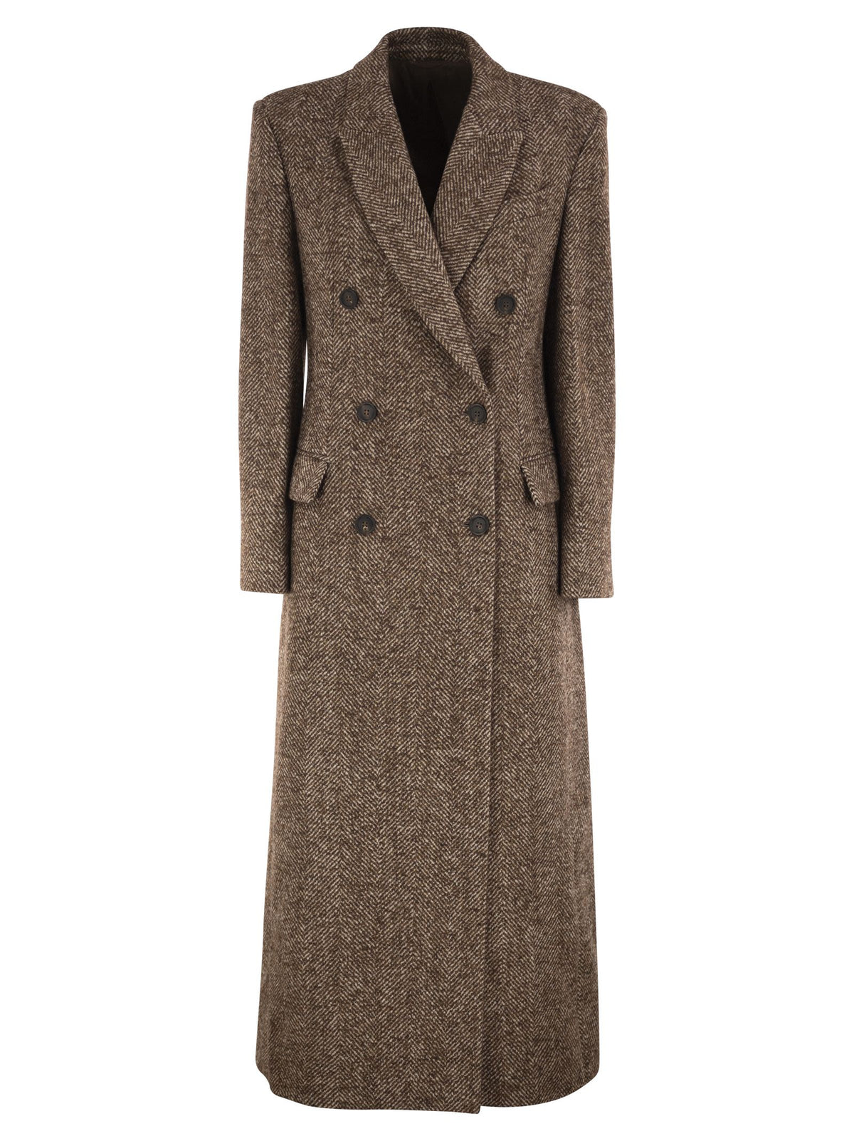 Brunello Cucinelli Women Double-Breasted Wool And Alpaca Herringbone Coat