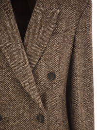 Brunello Cucinelli Women Double-Breasted Wool And Alpaca Herringbone Coat