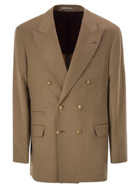 Brunello Cucinelli Men Double-Breasted Pure Camel Hair Blazer With Gold-Tone Buttons