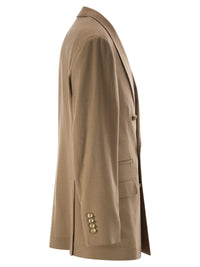 Brunello Cucinelli Men Double-Breasted Pure Camel Hair Blazer With Gold-Tone Buttons
