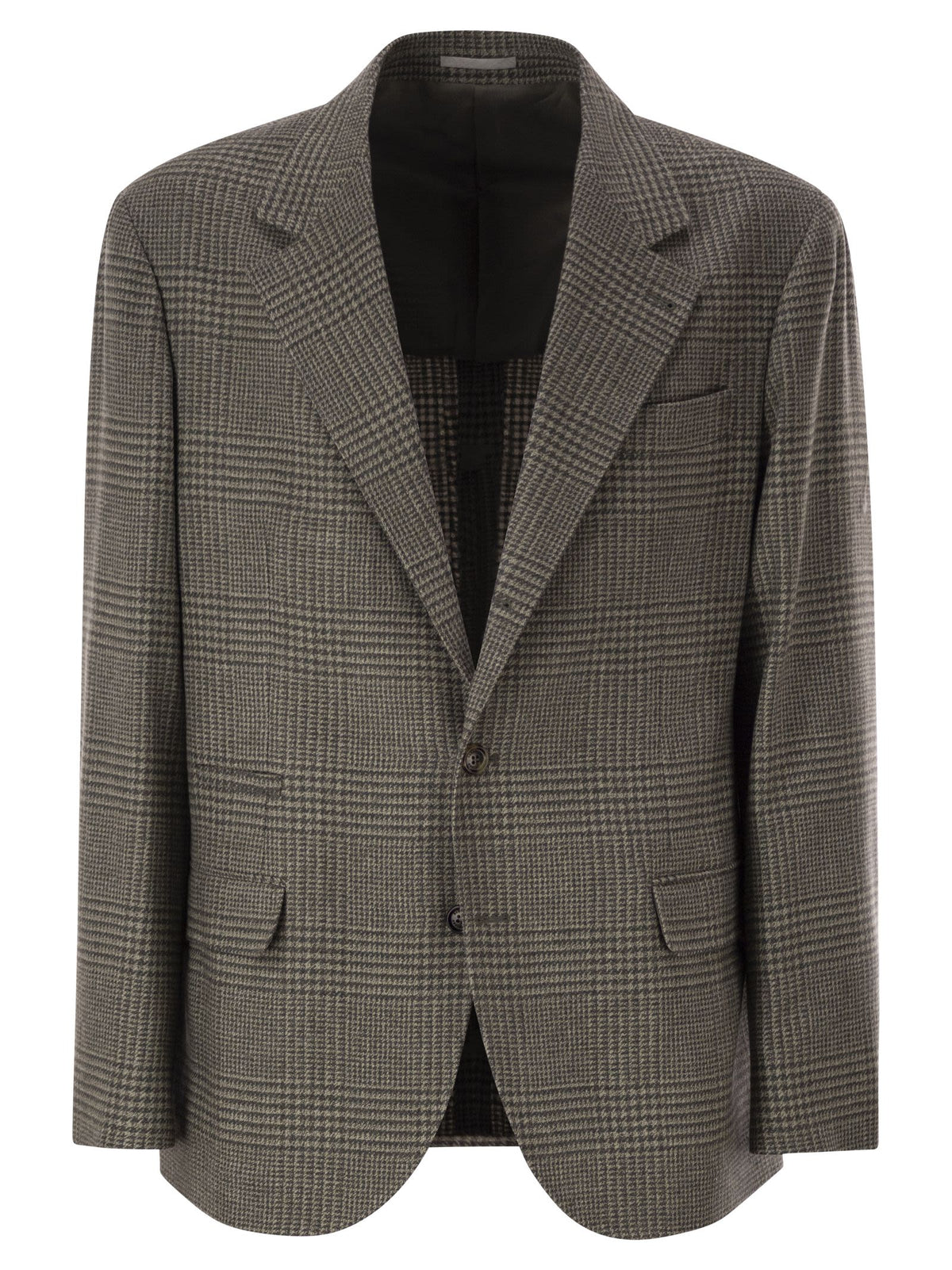 Brunello Cucinelli Men Prince Of Wales Wool And Cashmere Blazer With Tailored Construction