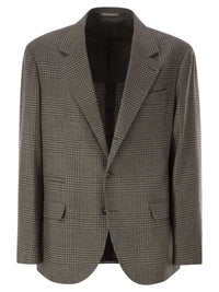 Brunello Cucinelli Men Prince Of Wales Wool And Cashmere Blazer With Tailored Construction