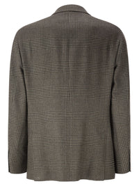 Brunello Cucinelli Men Prince Of Wales Wool And Cashmere Blazer With Tailored Construction