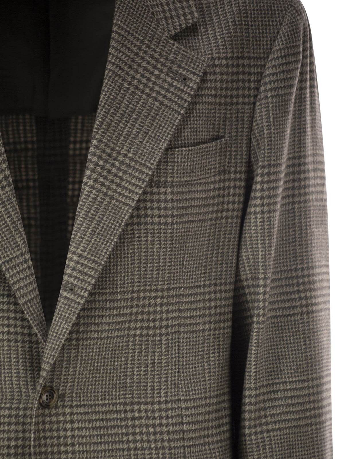 Brunello Cucinelli Men Prince Of Wales Wool And Cashmere Blazer With Tailored Construction