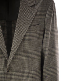 Brunello Cucinelli Men Prince Of Wales Wool And Cashmere Blazer With Tailored Construction