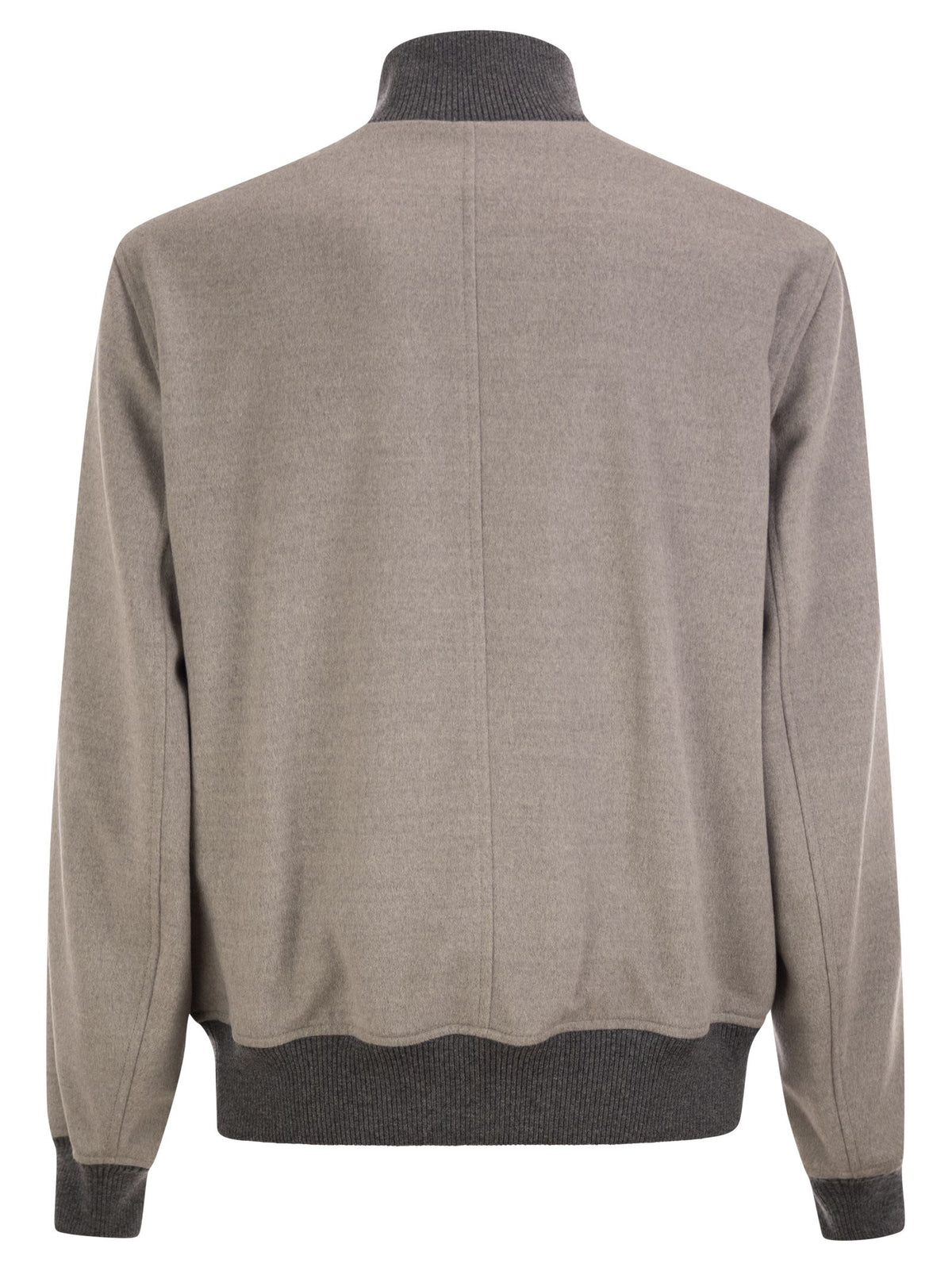 Brunello Cucinelli Men Virgin Wool Bomber Jacket With Cashmere Knit Details