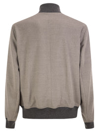 Brunello Cucinelli Men Virgin Wool Bomber Jacket With Cashmere Knit Details