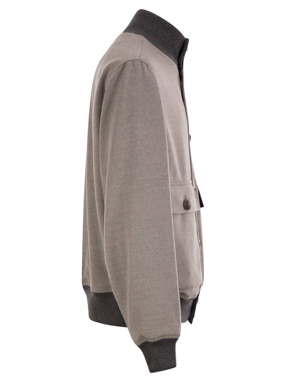 Brunello Cucinelli Men Virgin Wool Bomber Jacket With Cashmere Knit Details