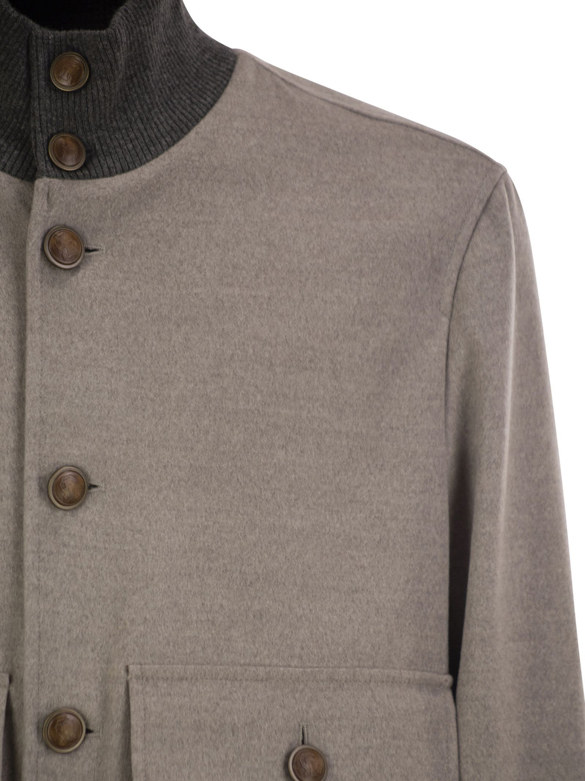 Brunello Cucinelli Men Virgin Wool Bomber Jacket With Cashmere Knit Details