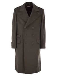 Brunello Cucinelli Men Double-Breasted Pure Wool Tailored Coat