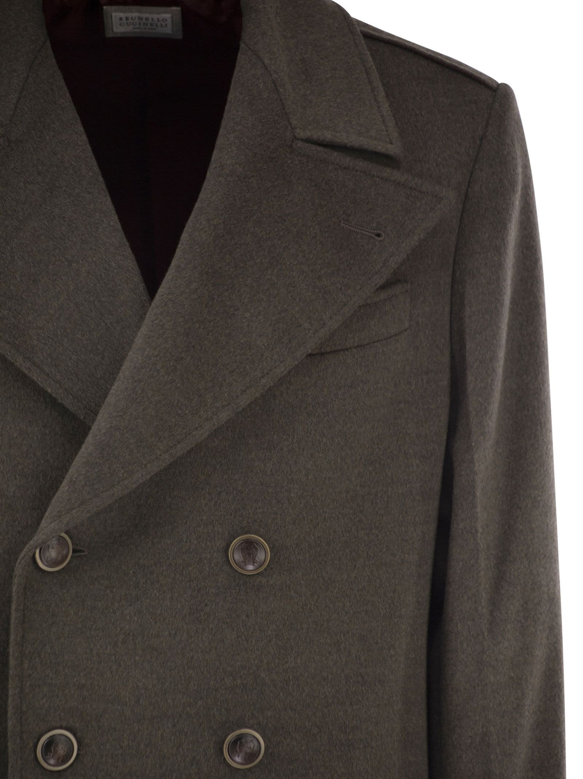 Brunello Cucinelli Men Double-Breasted Pure Wool Tailored Coat