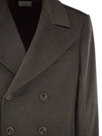 Brunello Cucinelli Men Double-Breasted Pure Wool Tailored Coat