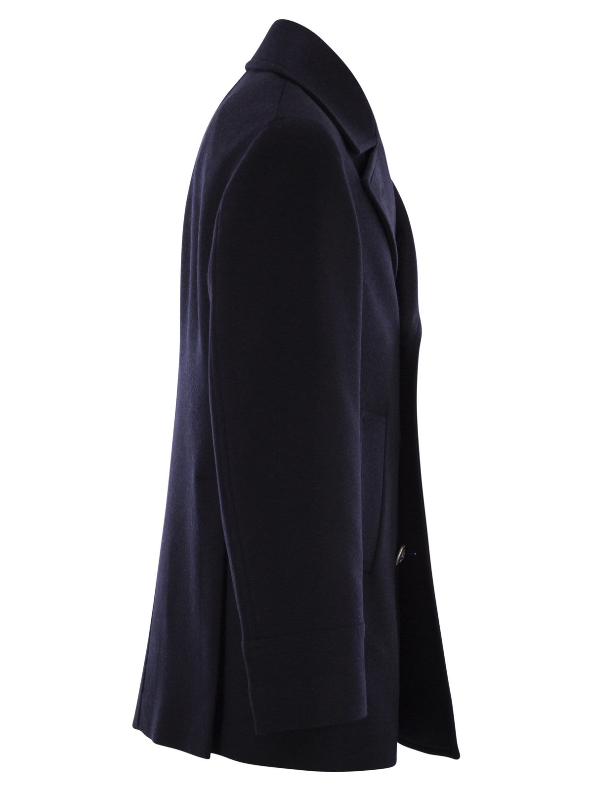 Brunello Cucinelli Men Double Wool Flannel Pea Coat With Metal Buttons