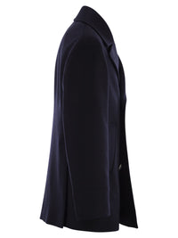 Brunello Cucinelli Men Double Wool Flannel Pea Coat With Metal Buttons