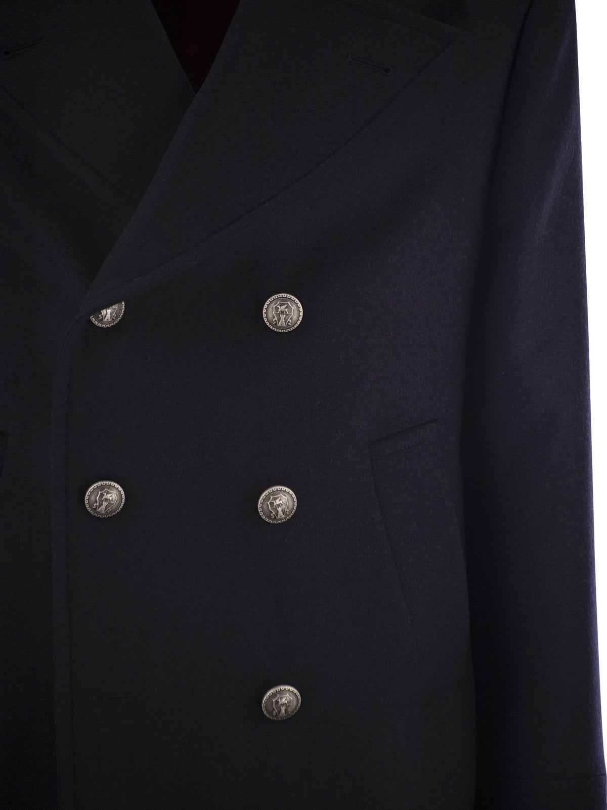 Brunello Cucinelli Men Double Wool Flannel Pea Coat With Metal Buttons