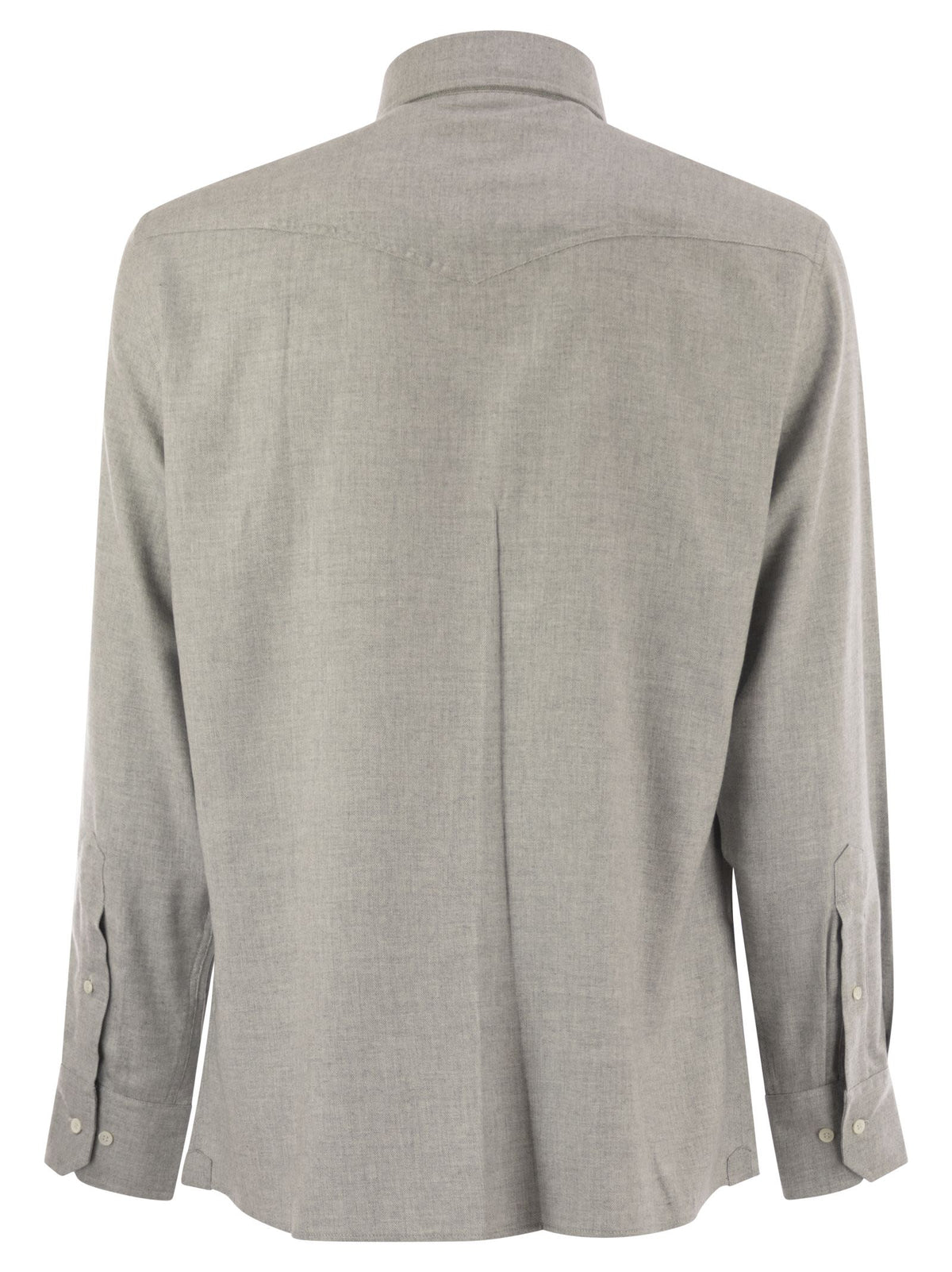 Brunello Cucinelli Men Stretch Cotton Chevron Flannel Easy Fit Shirt With Snap Buttons, Epaulettes And Pockets