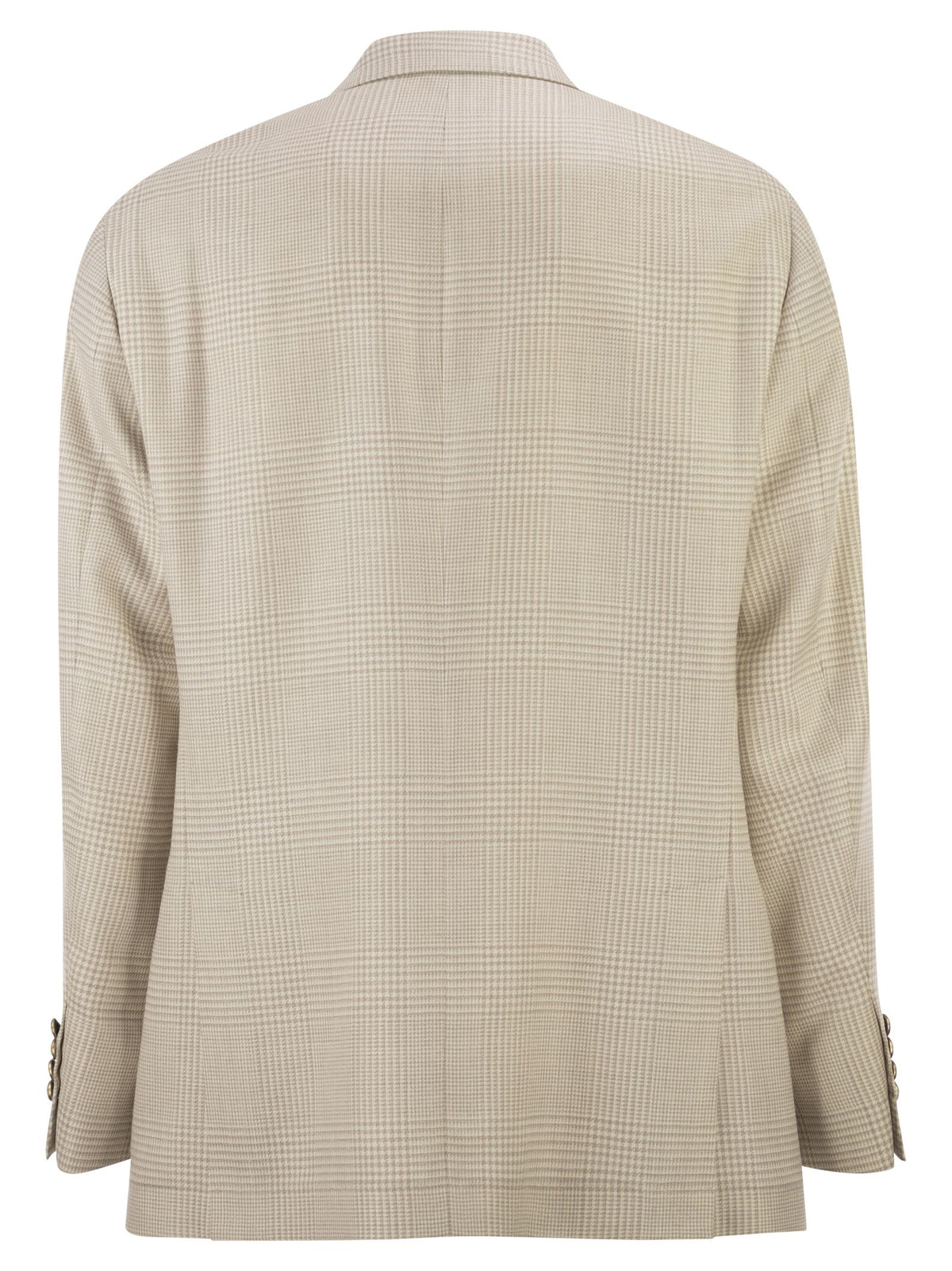 Brunello Cucinelli Men Deconstructed One-And-A-Half-Breasted Jacket In Virgin Wool, Silk And Linen Prince Of Wales Check With Metal Buttons