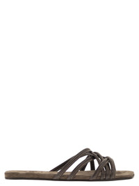 Brunello Cucinelli Women Flat Leather Sandals With Criss-Cross Straps