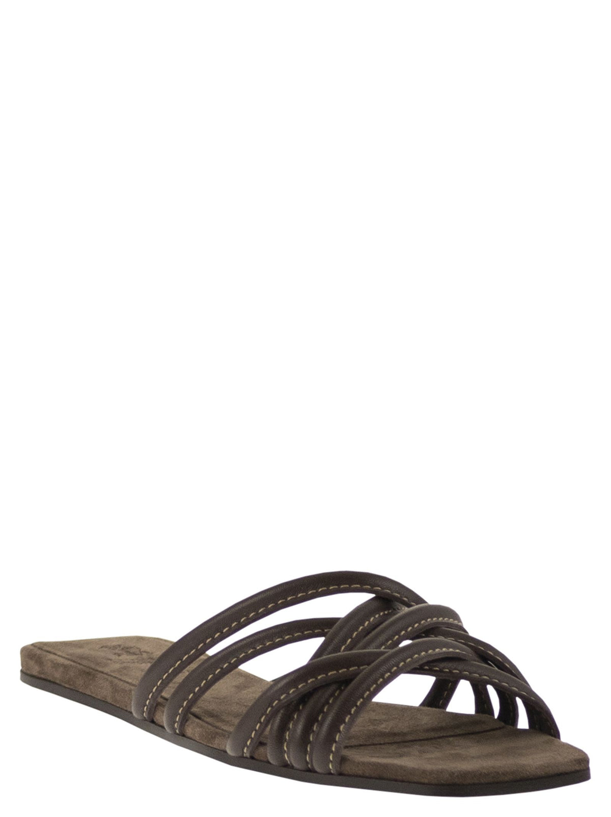 Brunello Cucinelli Women Flat Leather Sandals With Criss-Cross Straps